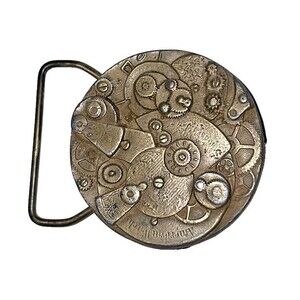 Vintage Brass Belt Buckle Steampunk Watch Parts Cogs Gears Round
